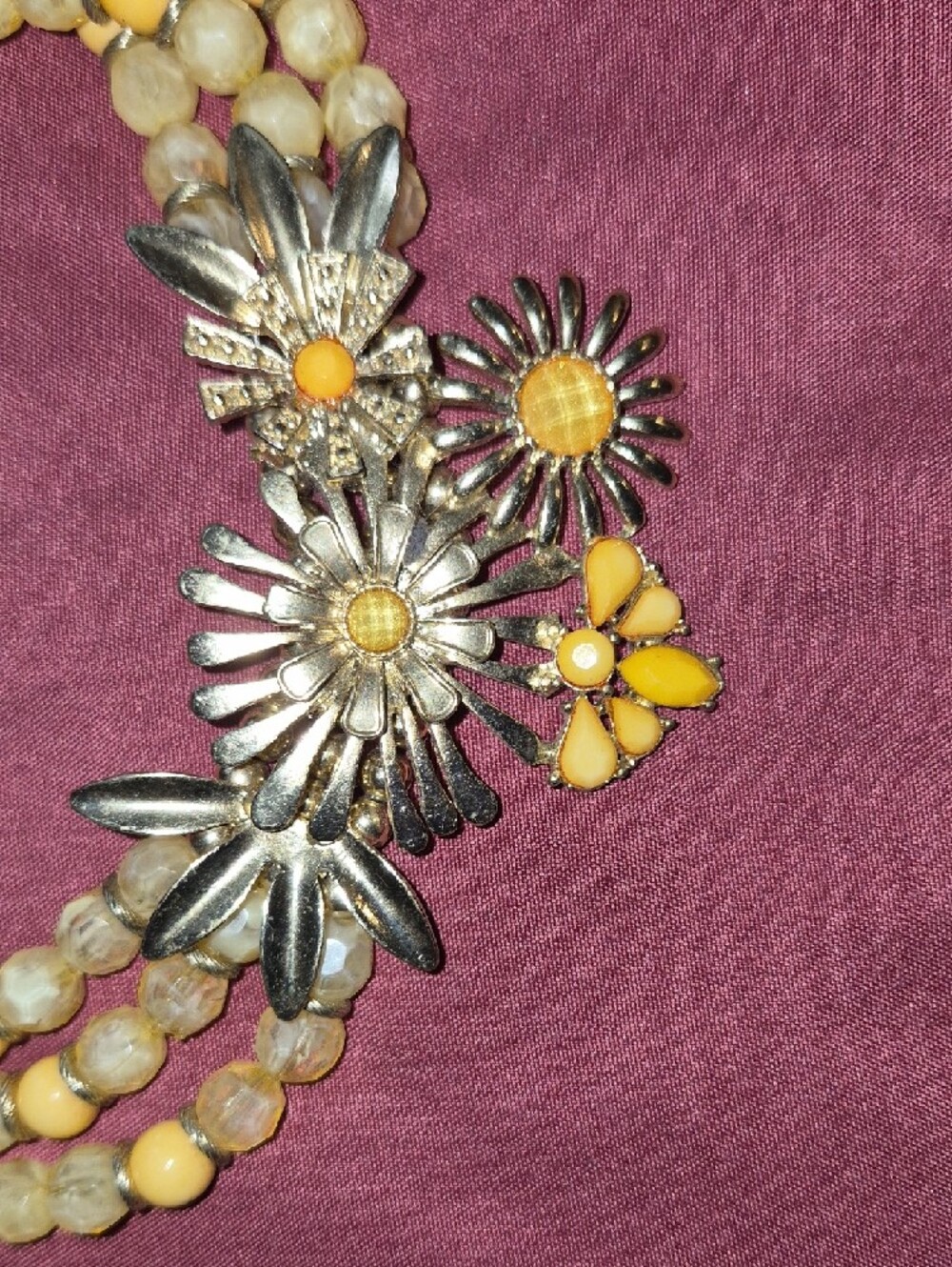 Yellow Floral Statement Necklace & Earings Set Women Jewelry - Picture 3 of 7